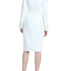 Badgley Mischka Pearl Sleeve Belted Cocktail Dress -Badgley Mischka shop SC2541 BACK 56627 39659.1621296146