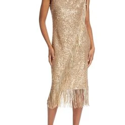 Badgley Mischka Sequin Fringe Cocktail Dress -Badgley Mischka shop SC2800B GOLD 1 36747.1673999266