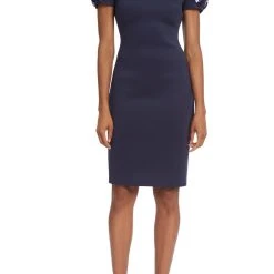 Badgley Mischka Rosette Sleeve Cocktail Dress -Badgley Mischka shop SC2859A NAVY 1 98006.1667349149