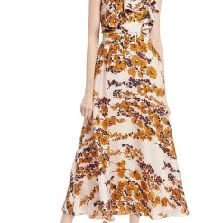 Badgley Mischka Eastern-Inspired Floral Sleeveless Dress