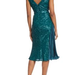 Badgley Mischka Va-va-voom Sequin Pleated Cocktail Dress -Badgley Mischka shop SC3606 TEAL 3 66969.1656449486
