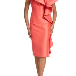 Badgley Mischka Dramatic Bow Ruffle Cocktail Dress