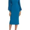 Badgley Mischka Pleated Neck Cocktail Dress -Badgley Mischka shop SC3659 TEAL 1 93909.1656449492