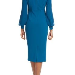 Badgley Mischka Pleated Neck Cocktail Dress -Badgley Mischka shop SC3659 TEAL 3 44672.1656449492