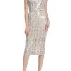 Badgley Mischka Geometrical Sequined Sheath Dress With Mock Neck