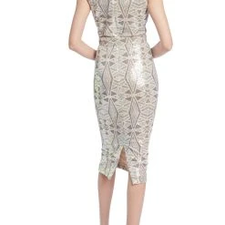 Badgley Mischka Geometrical Sequined Sheath Dress With Mock Neck -Badgley Mischka shop SC3822 BGMU 3 80719.1669679311