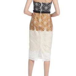 Badgley Mischka Tri-Colored Strapless Dress With Geometric Embroidered Print -Badgley Mischka shop SC3826 IVMU 3 50929.1669679314