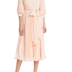 Badgley Mischka Pleated Midi Collar Dress
