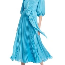 Badgley Mischka Pleated Midi Collar Dress -Badgley Mischka shop SC3827 TURQ 1 10397.1669679318