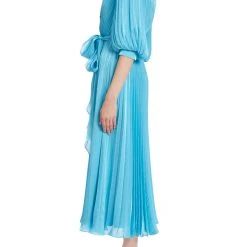 Badgley Mischka Pleated Midi Collar Dress -Badgley Mischka shop SC3827 TURQ 2 40025.1669679318