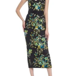 Badgley Mischka Floral Embroidery Belted Cocktail Dress
