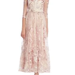 Badgley Mischka Floral Embroidered Tulle Cocktail Dress