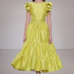 Badgley Mischka Ruffled Shoulder Dress With Tiered Skirt -Badgley Mischka shop SC3933 RUNWAY 69250.1675971695
