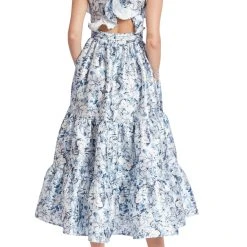 Badgley Mischka Floral Print Ruffled Shoulder Dress With Tiered Skirt -Badgley Mischka shop SC3933A BLMU 3 36616.1675971043