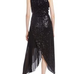 Badgley Mischka Black Sequin Pleated Cocktail Dress -Badgley Mischka shop SC9063 BLCK 3 34168.1652382578