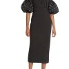 Badgley Mischka Pleated Bust Dress With Off Shoulder Sleeves -Badgley Mischka shop SC9067 BKWH 1 03036.1677554948