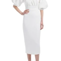 Badgley Mischka Pleated Bust Dress With Off Shoulder Sleeves -Badgley Mischka shop SC9067 IVIV 1 01982.1677554947