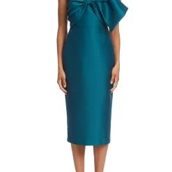 Badgley Mischka Asymmetrical Bow Cocktail Dress