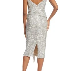 Badgley Mischka Silver Sequined 70’s Dress -Badgley Mischka shop SC9071 SILV 3 83033.1663700369