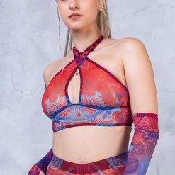 Badinka Jumon Halter Criss Cross Mesh Top