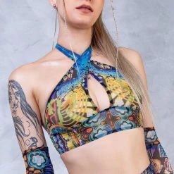 Badinka Delirium Halter Criss Cross Mesh Top