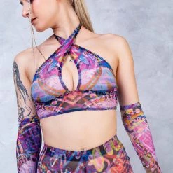 Badinka Woodstock Halter Criss Cross Mesh Top