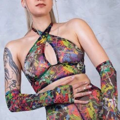 Badinka Splash Halter Criss Cross Mesh Top